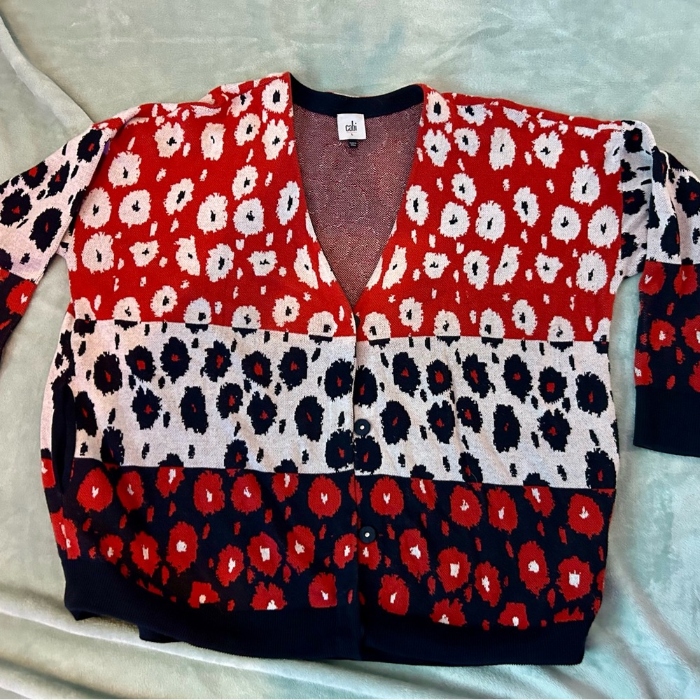 CAbi Red and Black Floral Cardigan